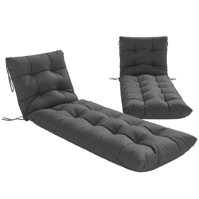 Outsunny Sun Lounger Cushions Only, Sunbed Replacement Pads with 4 Ties Grey Dark Grey 180L x 55W x 8T cm