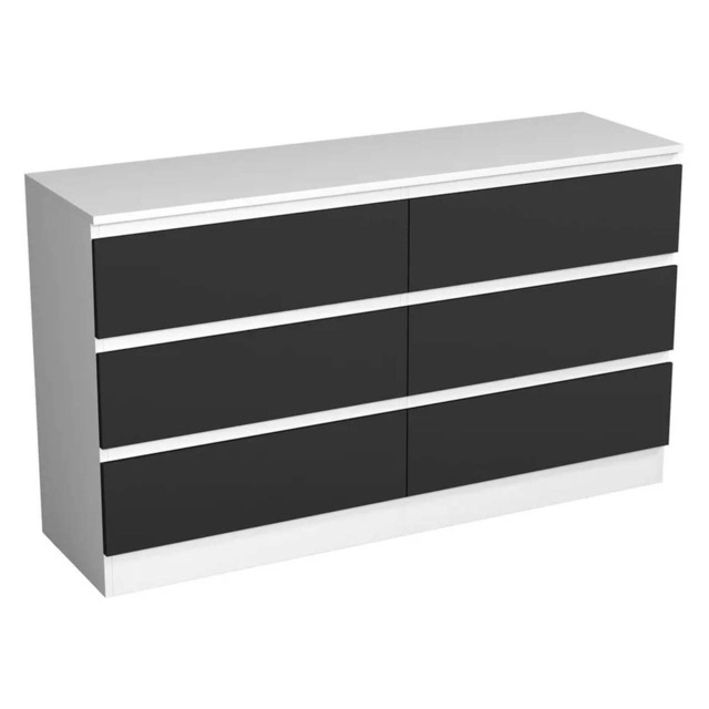 Minimalist Chest of 6 Drawers - 68.6x120x35cm White White & Black 1