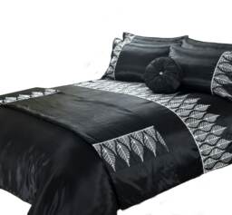 Duvet Cover And Pillowcase Set Black And Silver Sequence Luxury Design Polyester Bed Linen Black Black Super King