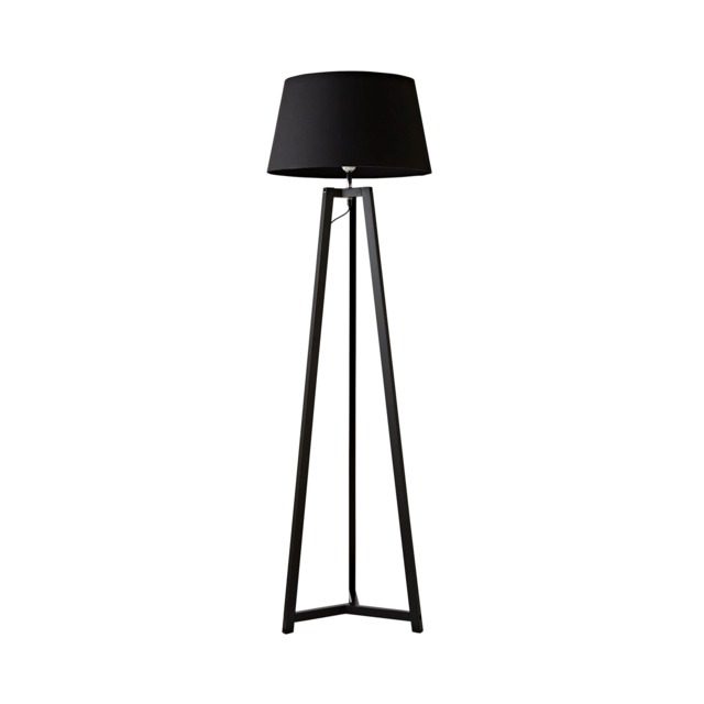 ValueLights Lottie Black Wood Tripod Floor Lamp Black Taper Shade and Bulb