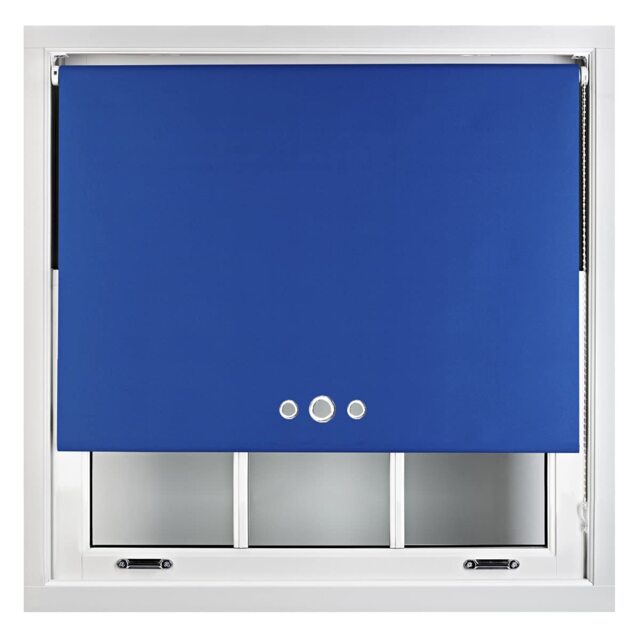 FURNISHED Custom Fit Blackout Roller Blinds with Triple Round Eyelets & Metal Fittings Blue Blue (W) 150cm x (L) 165cm