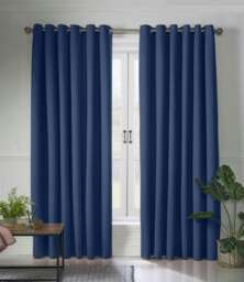 Linen Look Blackout Ring Top Eyelet Curtains - 110cm x 229cm - Blue