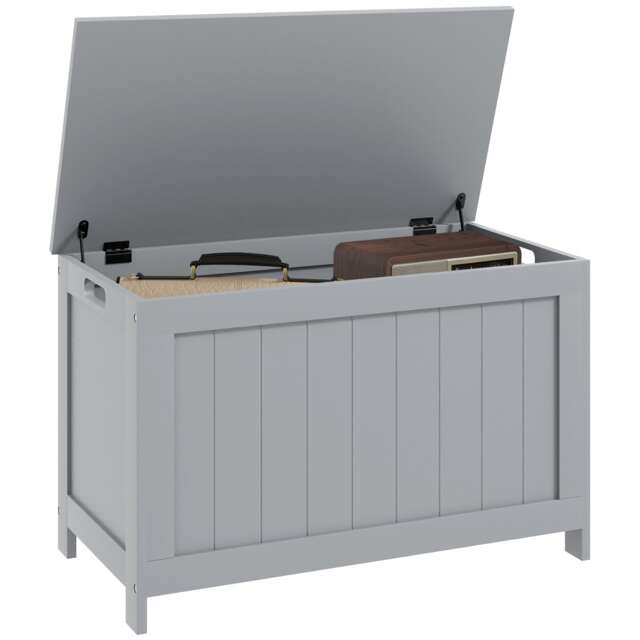 HOMCOM Storage Chest with 2 Safety Hinges, Modern Storage Bench, Grey