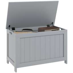 HOMCOM Storage Chest with 2 Safety Hinges, Modern Storage Bench, Grey