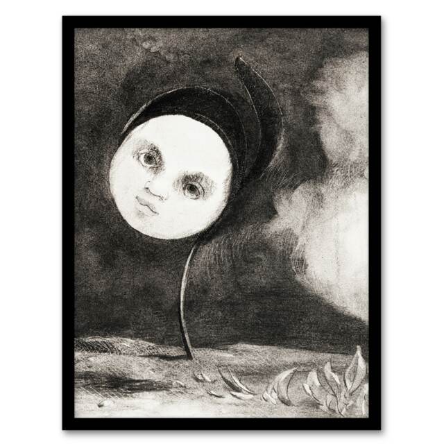 "Strange Flower with a Face Redon Vintage Framed Wall Art Print 12X16"""