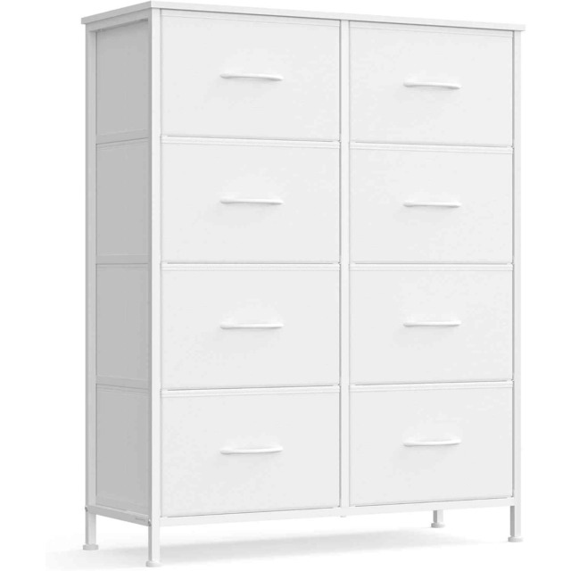 Modern 8-Drawer Storage Cabinet, Fabric Chest of Drawers for Bedroom, Hallway, Closet and Living Room, Cloud White and Snow White