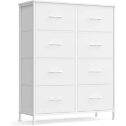 Modern 8-Drawer Storage Cabinet, Fabric Chest of Drawers for Bedroom, Hallway, Closet and Living Room, Cloud White and Snow White