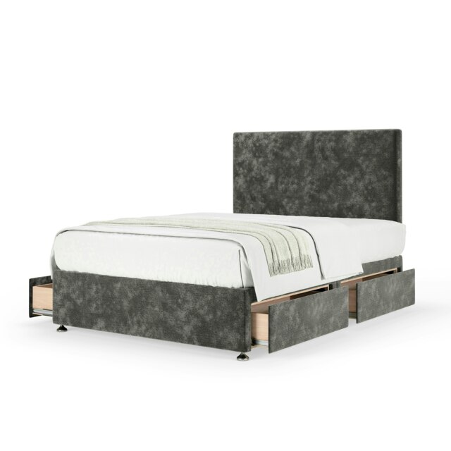 Majestic 1000 Pocket Sprung Charcoal Chenille 4 Drawer Divan Set And Valencia Headboard Double