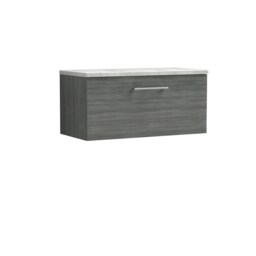 Balterley Level Wall Hung Single Drawer Vanity Unit with Laminate Worktop for Modern Bathroom Storage Grey Anthracite Woodgrain