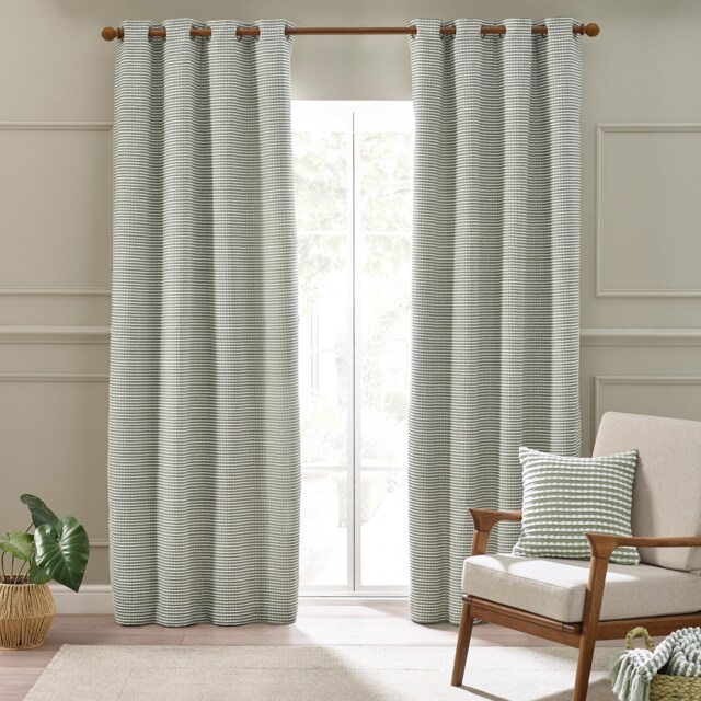 Catherine Lansfield Stab Stitch 46x54 Inch Lined Eyelet Curtains Sage Green Green Sage Green