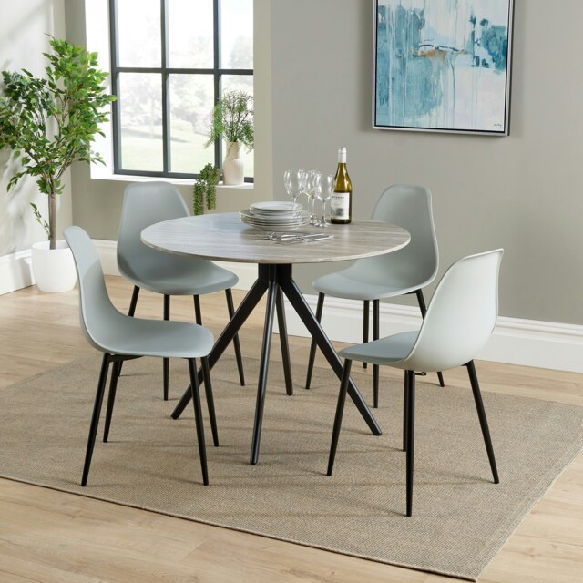 Aspen Grey Oak Effect 100cm Round Dining Table with 4 Curve Plastic Chairs - Modern Dining Set Grey Grey One Size 1
