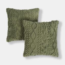 OHS 2 Pack Soft Cosy Cable Knit Design Decorative Square Cushion Covers Green Forest Green 45 x 45 cm