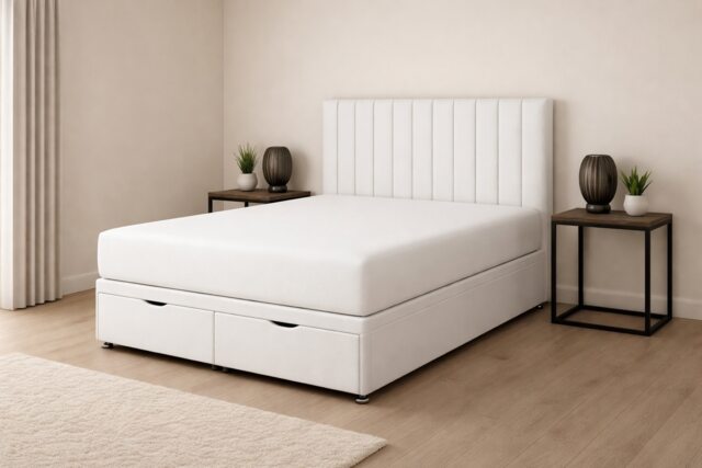 Plush Velvet White Ottoman Storage Bed 4ft6 Double Bed Set with Headboard and Mattress
