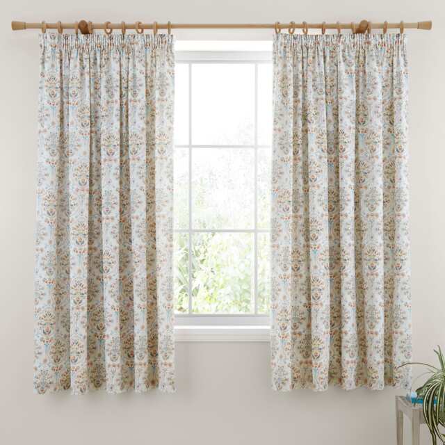 D & D Edena Decorative Floral Pencil Pleat Curtains Natural