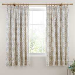 D & D Edena Decorative Floral Pencil Pleat Curtains Natural