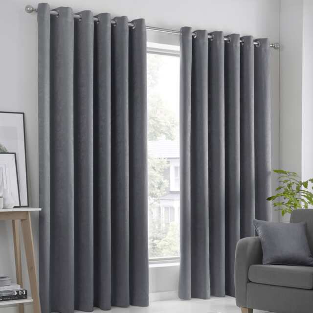 Fusion Strata Eyelet Curtains Charcoal