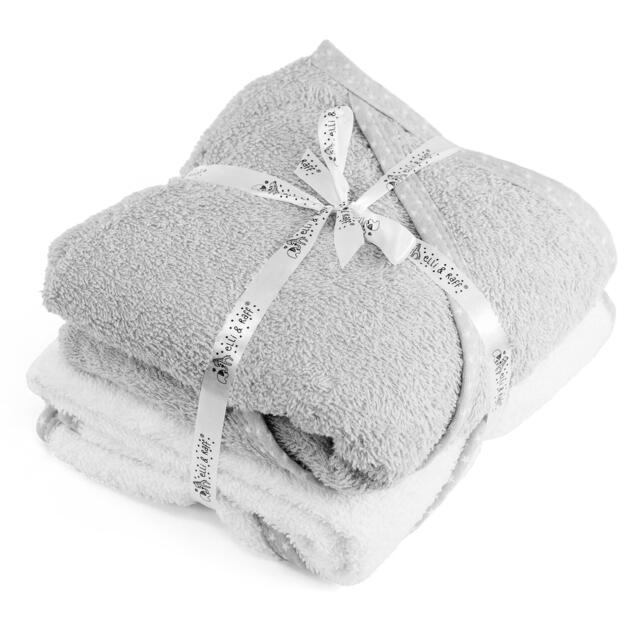 GEEZY Pack of 2 Hooded Baby Cotton Towels, Grey & White, 73 x 73cm