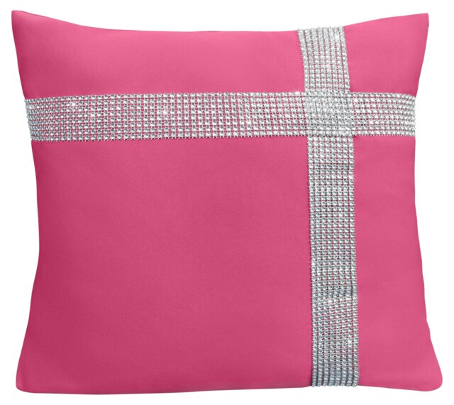 Diamonte Detail Soft Touch Matte Fabric Scatter Cushion - 43cm x 43cm Pink Fuschia