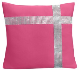 Diamonte Detail Soft Touch Matte Fabric Scatter Cushion - 43cm x 43cm Pink Fuschia