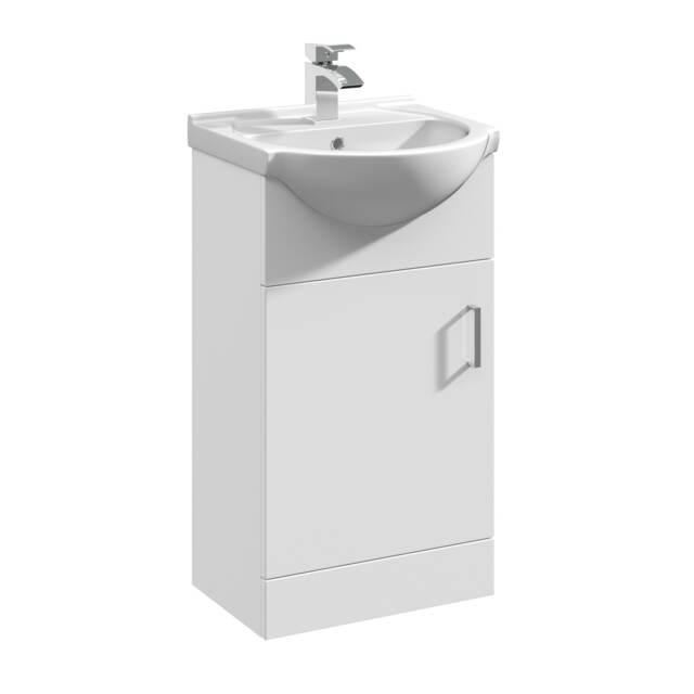 1 Door Bathroom Vanity Basin Unit with Round Basin - 450mm - Gloss White White 440 x 450 x 836mm