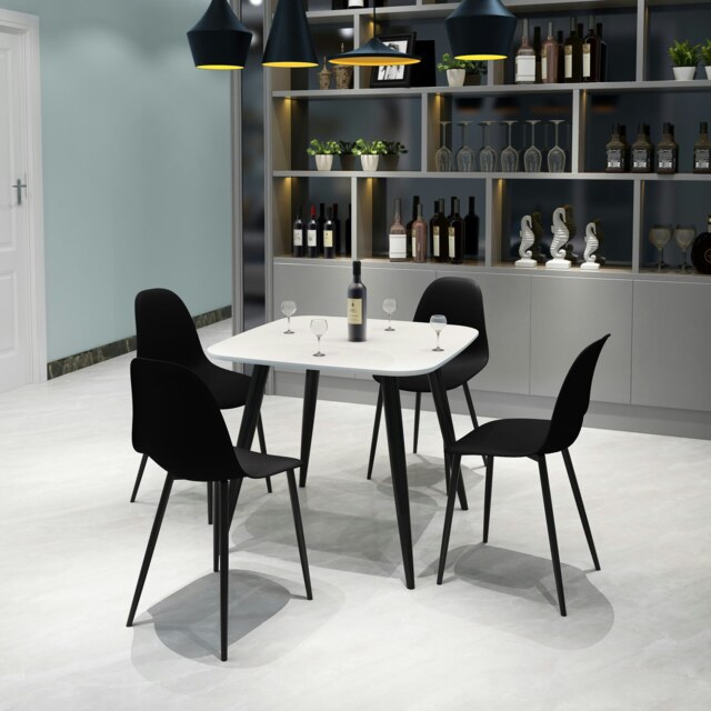 Aspen White 80cm Square Dining Table with 4 Plastic Curve Design Chairs - Compact Modern Dining Set Black Black 1
