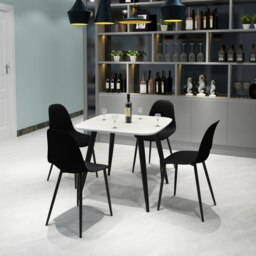 Aspen White 80cm Square Dining Table with 4 Plastic Curve Design Chairs - Compact Modern Dining Set Black Black 1