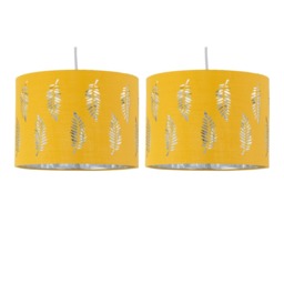 Set of 2 Fern - Ochre Cut Out 30cm Pendant Lightshades Yellow Silver Large 2