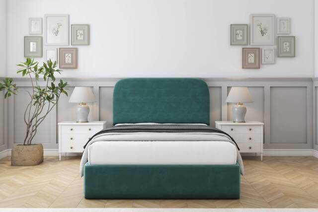 "Sloomy Belvoir Emerald Plush Bed Frame With Mattress With 45"" Upholstered Headboard 5' King"