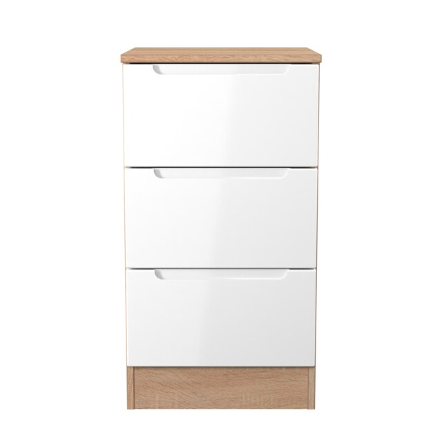 Lucca 3 Drawer Bedside Cabinet in White Gloss & Bardolino Oak (Ready Assembled) White White Gloss & Bardolino Oak
