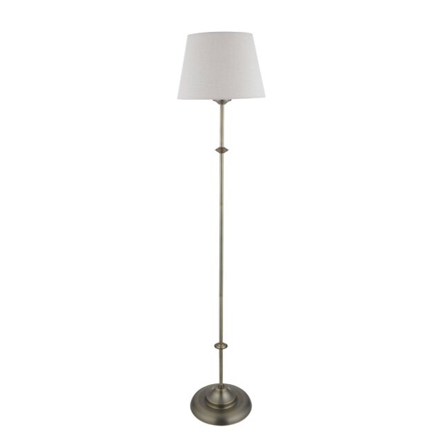 Lytchett - Antique Brass Spindle Floor Lamp with Natural Linen Shade