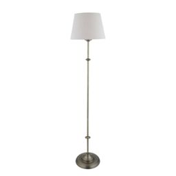 Lytchett - Antique Brass Spindle Floor Lamp with Natural Linen Shade