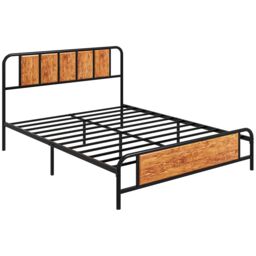 HOMCOM King Size Bed Frame with Headboard, Steel Bed Base 160 x 207cm Brown