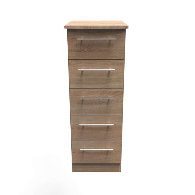 Carlton 5 Drawer Tall Bedside Cabinet in Bardolino Oak (Ready Assembled) Brown Bardolino Oak