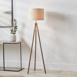 Vali Gold Metal Tripod Floor Lamp with Brown Wood Grain Brown Brown 1