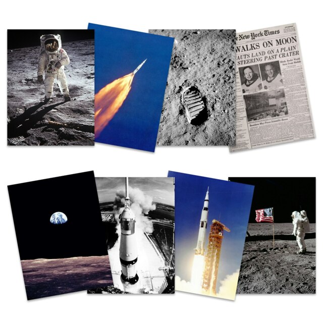 Pack of 8 Apollo 11 Aldrin Armstrong 50th Anniversary Moon Landing Saturn V Rocket Wall Art Print 12x16 Inch