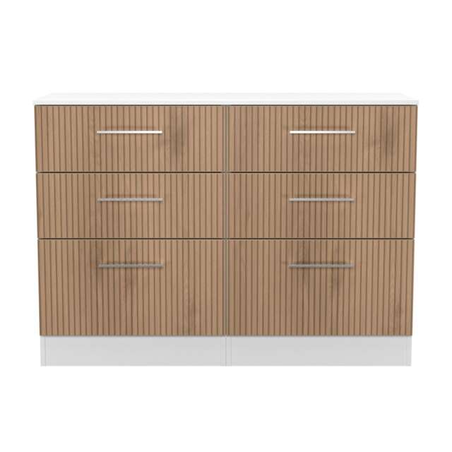 Gloucester 6 Drawer Wide Chest of Drawers in Slatted Effect & White (Ready Assembled) White Slatted Effect & White