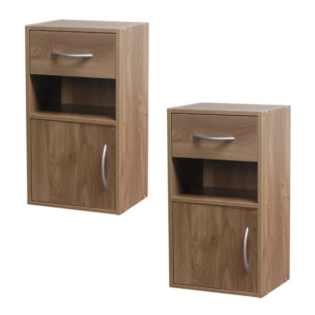 2-Pcs Wooden Bedside Cabinets with 1 Door & 1 Drawer Brown 1