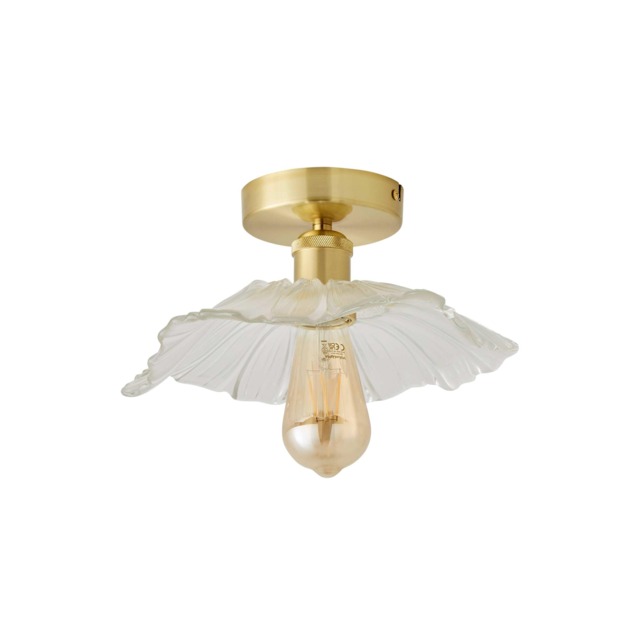 ValueLights Cassia Clear Glass Flower Gold Flush Ceiling Light and Bulb