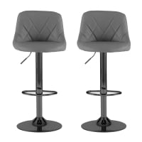 Neo Bar Stool Dark Grey Faux Leather & Black Steel Base Set of Two