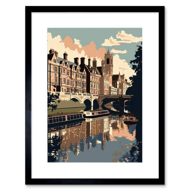 "River Cam University of Cambridge Buildings 9x7"" Black Framed Wall Art Print"