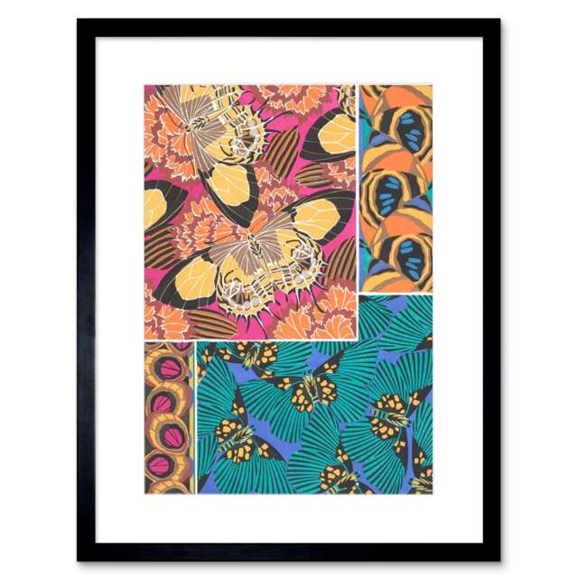 "Butterflies Wings Colourful Abstract Collage 9x7"" Black Framed Wall Art Print"
