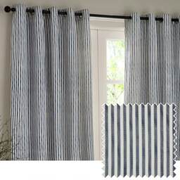 Yard Hebden Striped Cotton Navy Eyelet Curtains (W)168cm x (D)183cm Multi
