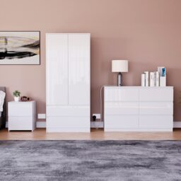 Vida Designs Glinton 3 Piece FSC Certified Bedroom Set (2 Drawer Bedside Chest, 6 Drawer Chest, 2 Door 2 Drawer Wardrobe), White White White L 3
