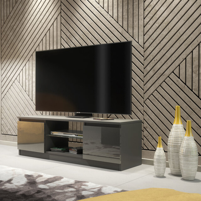 TV Unit TV Stand Cabinet Sideboard Media Cabinet Storage Grey High Gloss Doors Living Room Furniture 120cm