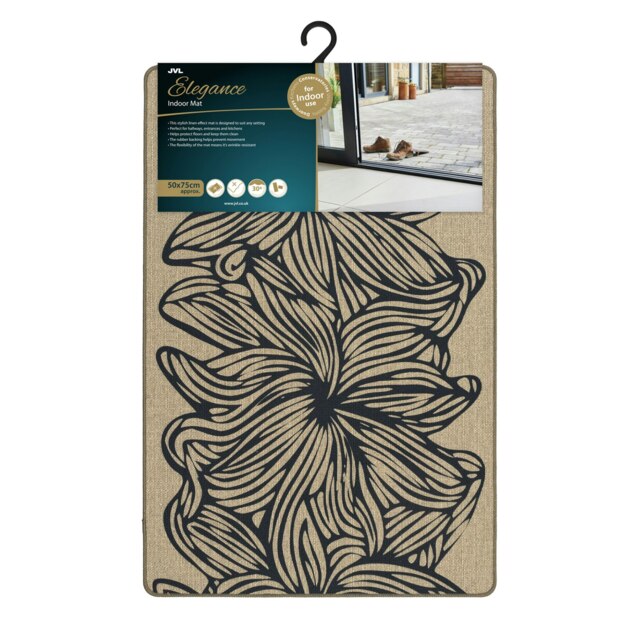 JVL Elegance Machine Washable Entrance Doormat, 50x75cm - Flowers