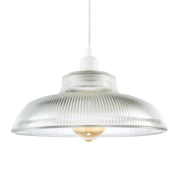 Classic American Diner Clear Ribbed Glass Ceiling Pendant Light Shade Clear Transparent 1