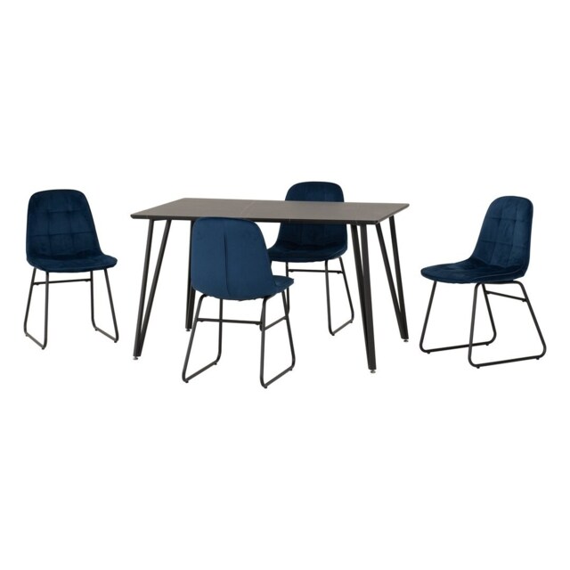 Marlow & Lukas Indoor Dining Set with 4 Chairs - Black Marble - Sapphire Blue Velvet Black Black Marble/Sapphire Blue 5