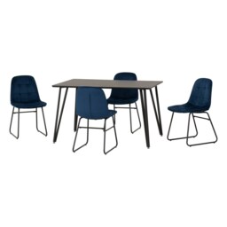 Marlow & Lukas Indoor Dining Set with 4 Chairs - Black Marble - Sapphire Blue Velvet Black Black Marble/Sapphire Blue 5