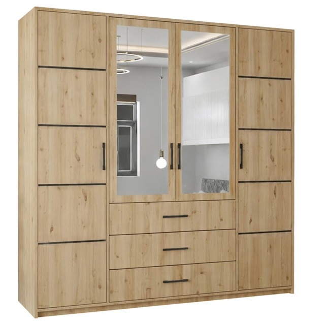 Bold 4-Door Mirrored Wardrobe Available in White, Grey & Artisan Colour & Size 200cm