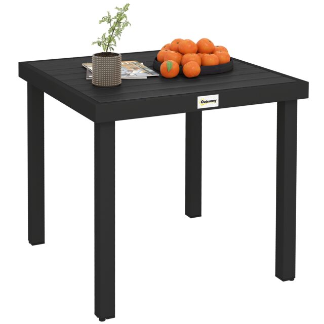 Outsunny 78 cm Garden Dining Table for 4, Square Outdoor Side Table, Black Black Black